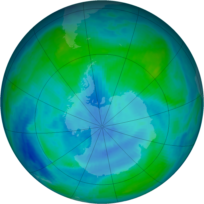Antarctic ozone map for 25 February 1986